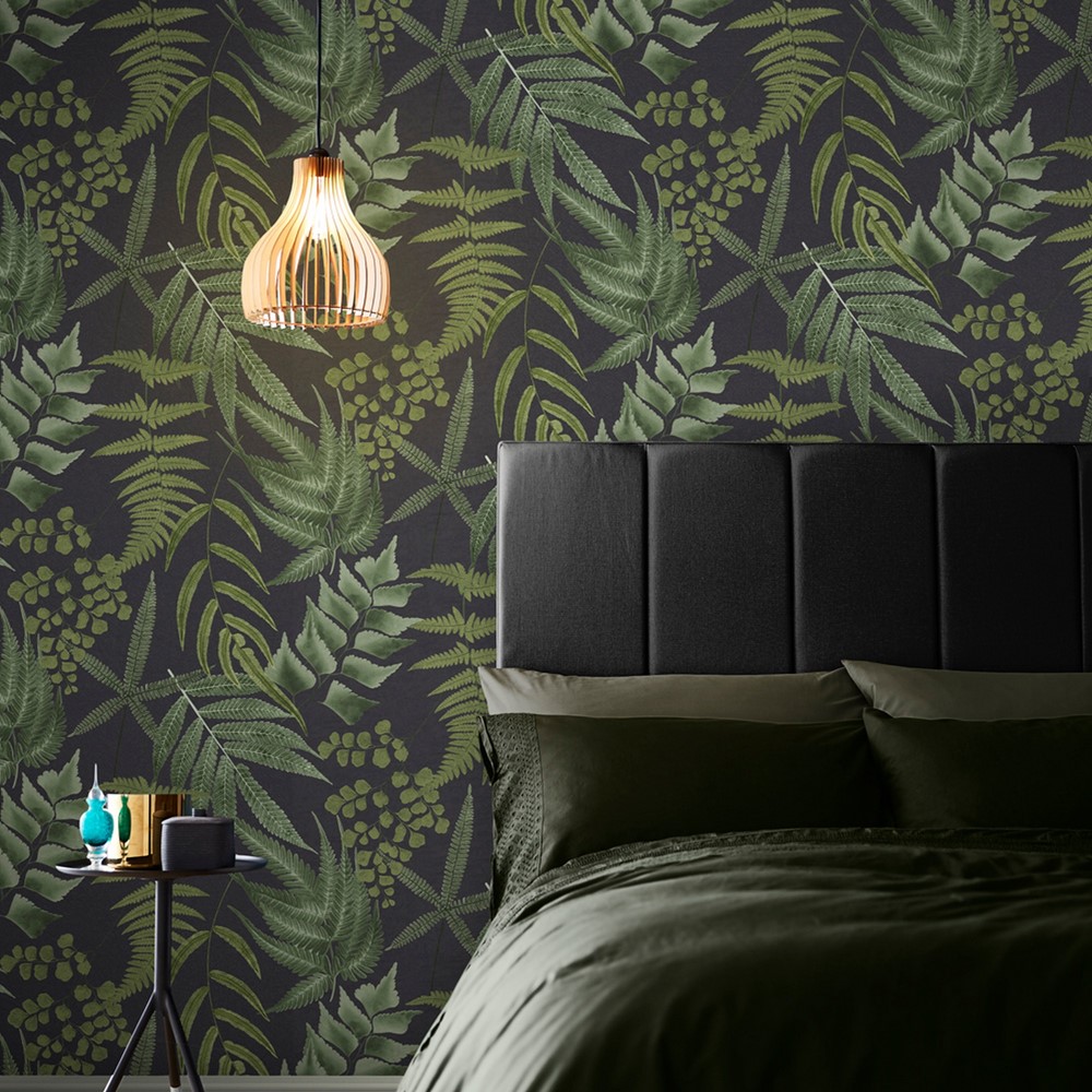 Midsummer Fern Wallpaper 107879 by Graham & Brown in Black